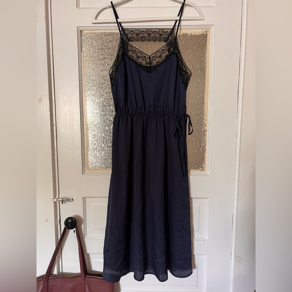 Lace navy slip midi dress size small
